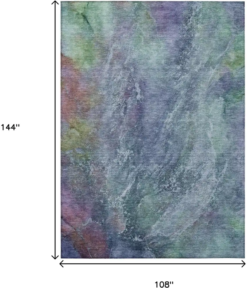 Blue Gray And Green Abstract Washable Indoor Outdoor Area Rug Photo 3