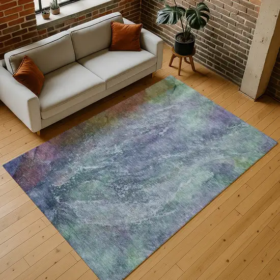 Blue Gray And Green Abstract Washable Indoor Outdoor Area Rug Photo 9