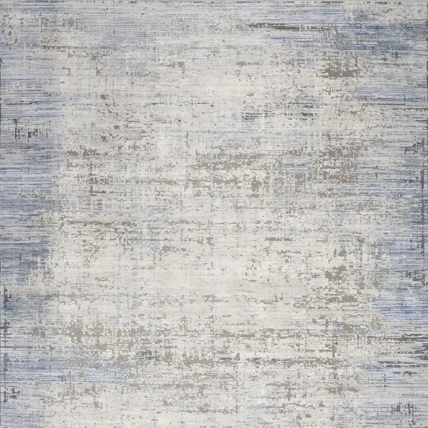 Blue Gray And Ivory Abstract Area Rug With Fringe Photo 8