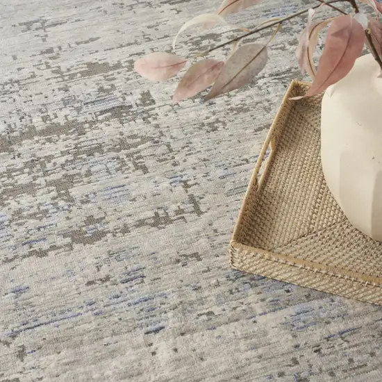 Blue Gray And Ivory Abstract Area Rug With Fringe Photo 8
