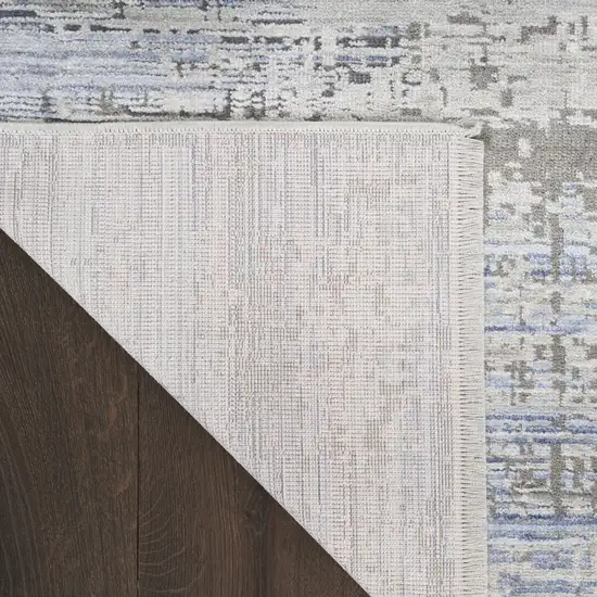 Blue Gray And Ivory Abstract Area Rug With Fringe Photo 9