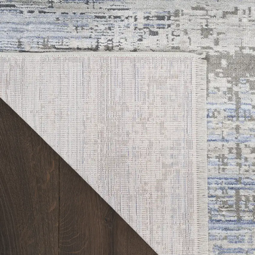 Blue Gray And Ivory Abstract Area Rug With Fringe Photo 9
