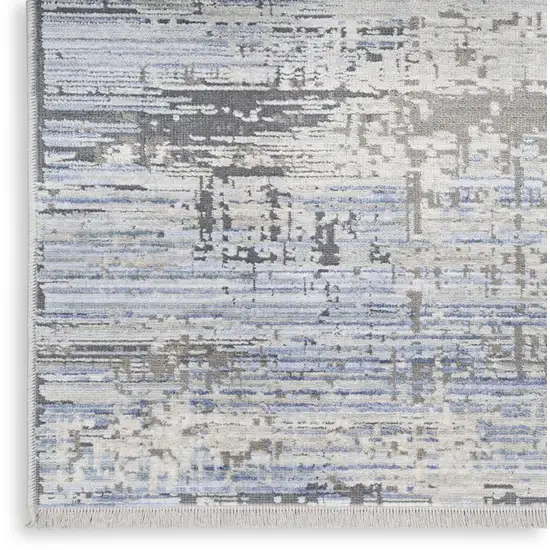 Blue Gray And Ivory Abstract Area Rug With Fringe Photo 9