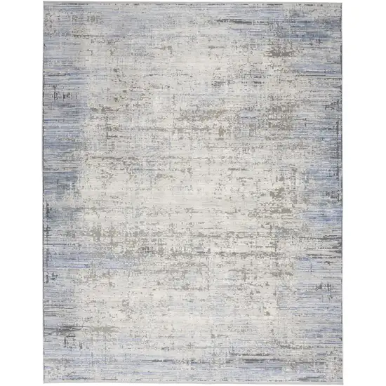 Blue Gray And Ivory Abstract Area Rug With Fringe Photo 2