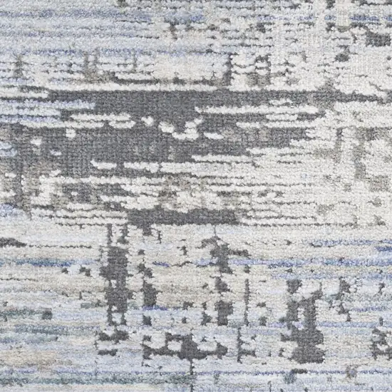 Blue Gray And Ivory Abstract Area Rug With Fringe Photo 4