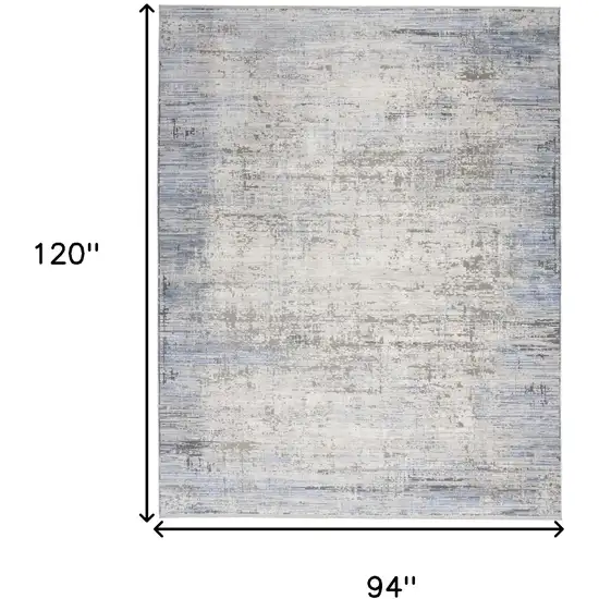 Blue Gray And Ivory Abstract Area Rug With Fringe Photo 3
