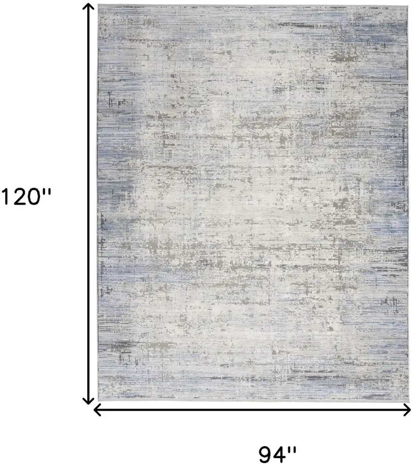 Blue Gray And Ivory Abstract Area Rug With Fringe Photo 3