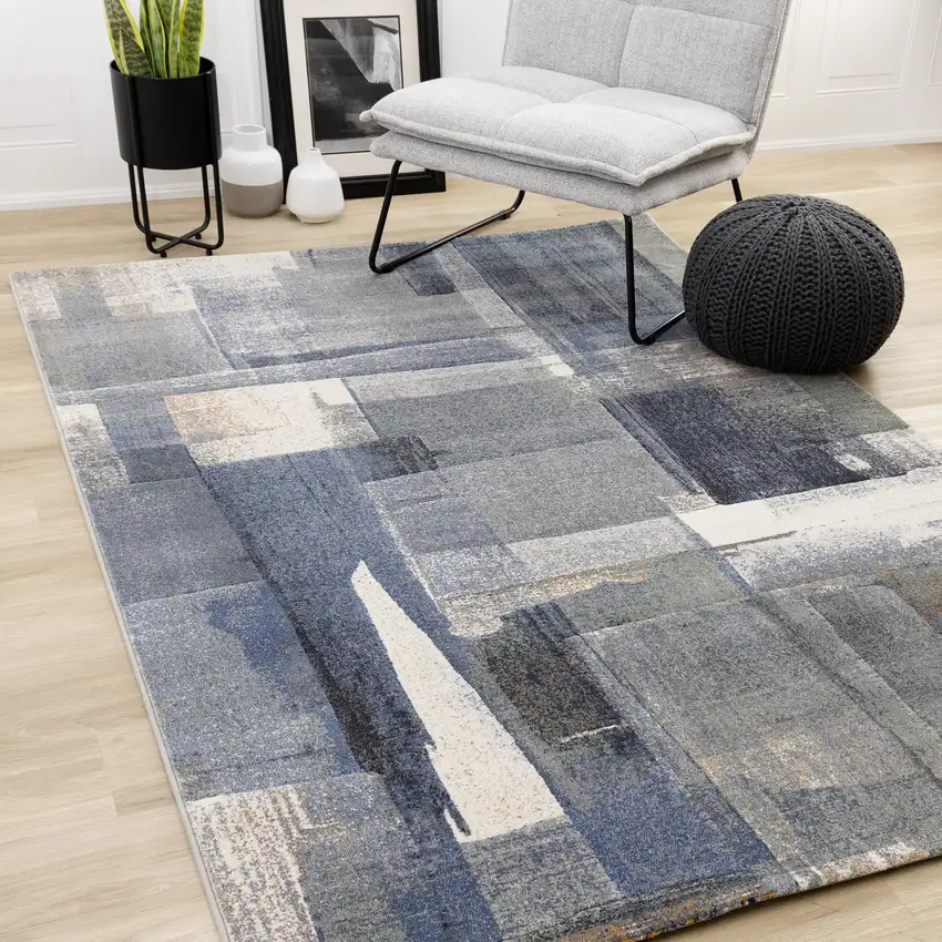 Blue Gray And Ivory Abstract Area Rug Photo 6