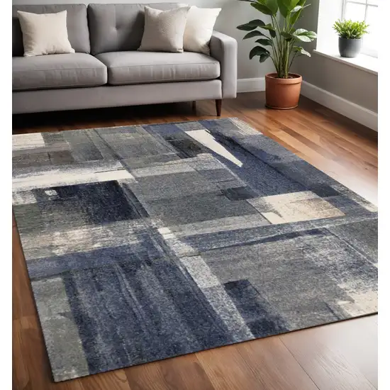 Blue Gray And Ivory Abstract Area Rug Photo 1