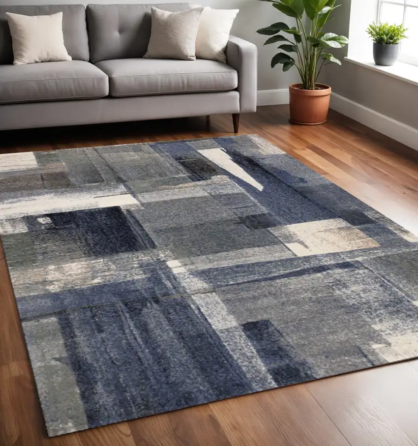 Blue Gray And Ivory Abstract Area Rug Photo 1