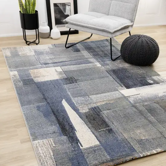 Blue Gray And Ivory Abstract Area Rug Photo 6