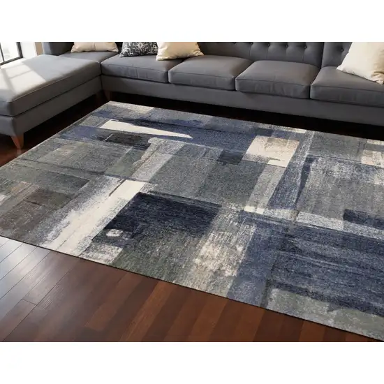 Blue Gray And Ivory Abstract Area Rug Photo 1