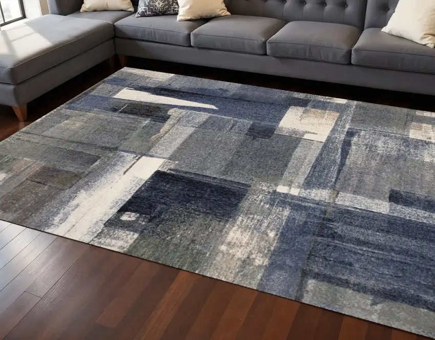 Blue Gray And Ivory Abstract Area Rug Photo 1