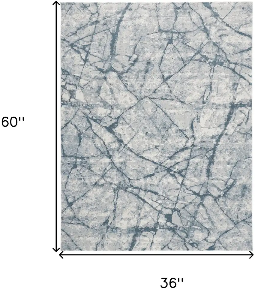 Blue Gray And Ivory Abstract Distressed Stain Resistant Area Rug Photo 9