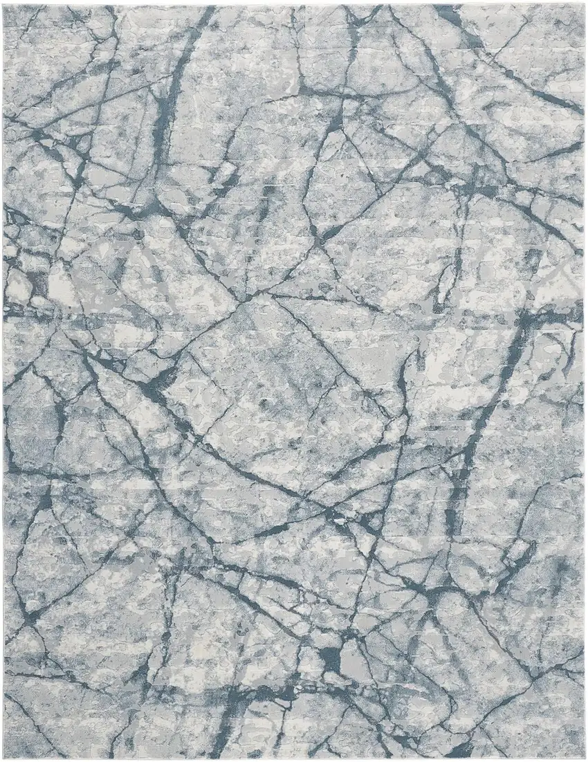Blue Gray And Ivory Abstract Distressed Stain Resistant Area Rug Photo 1