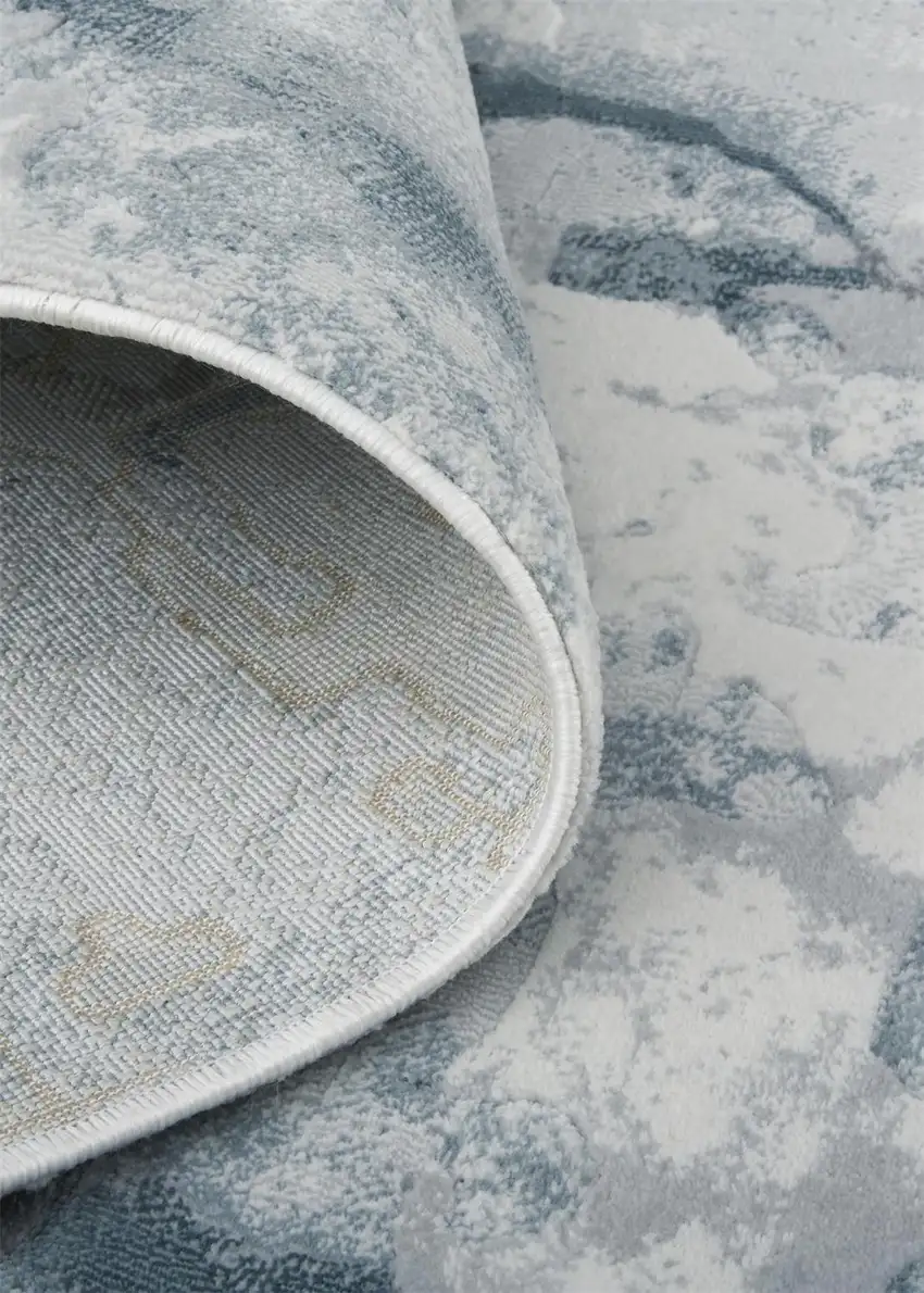 Blue Gray And Ivory Abstract Distressed Stain Resistant Area Rug Photo 8
