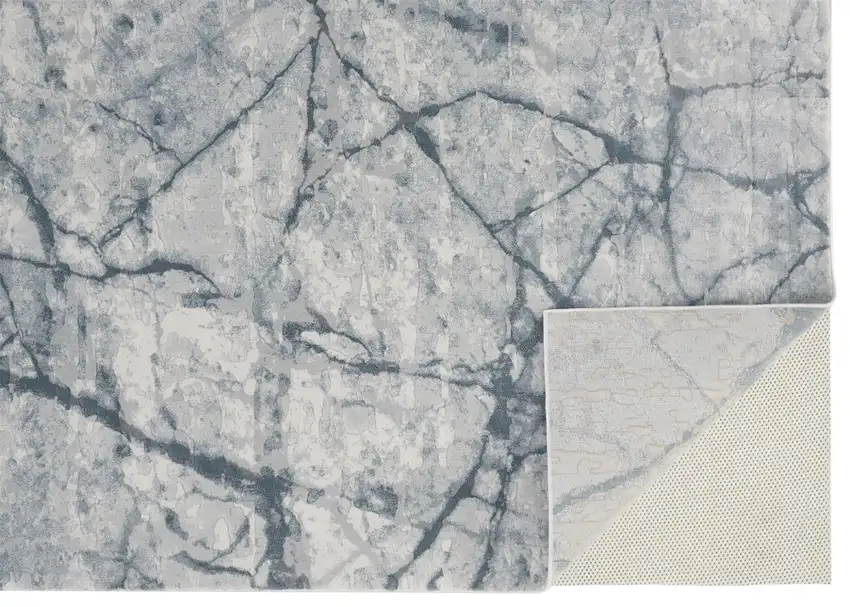 Blue Gray And Ivory Abstract Distressed Stain Resistant Area Rug Photo 6