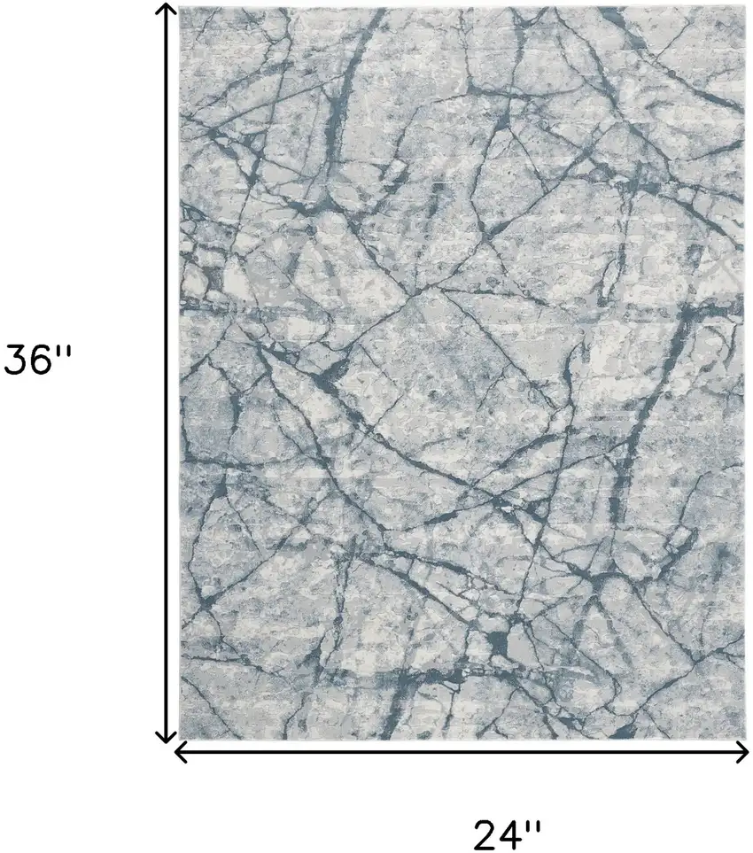Blue Gray And Ivory Abstract Distressed Stain Resistant Area Rug Photo 9