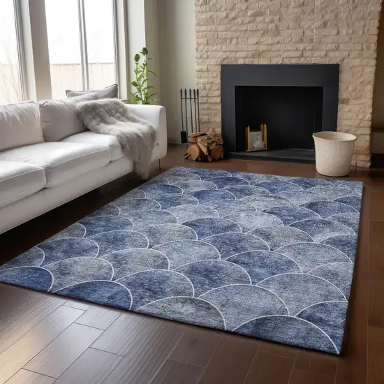 Blue Gray And Ivory Abstract Geometric Washable Area Rug With UV Protection Photo 6