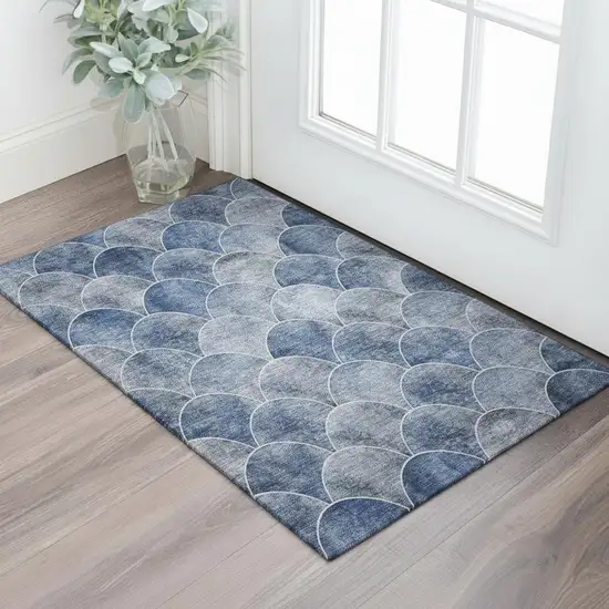 Blue Gray And Ivory Abstract Geometric Washable Area Rug With UV Protection Photo 1