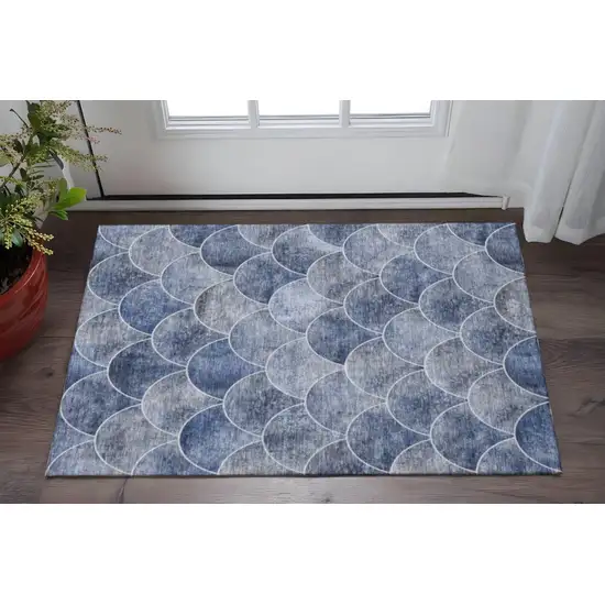Blue Gray And Ivory Abstract Geometric Washable Area Rug With UV Protection Photo 2