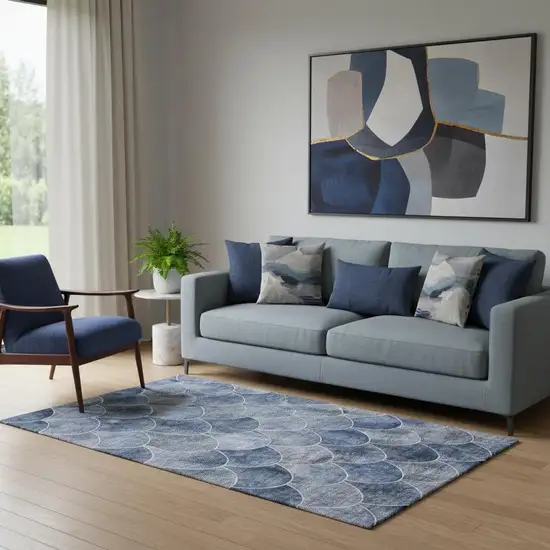 Blue Gray And Ivory Abstract Geometric Washable Area Rug With UV Protection Photo 1