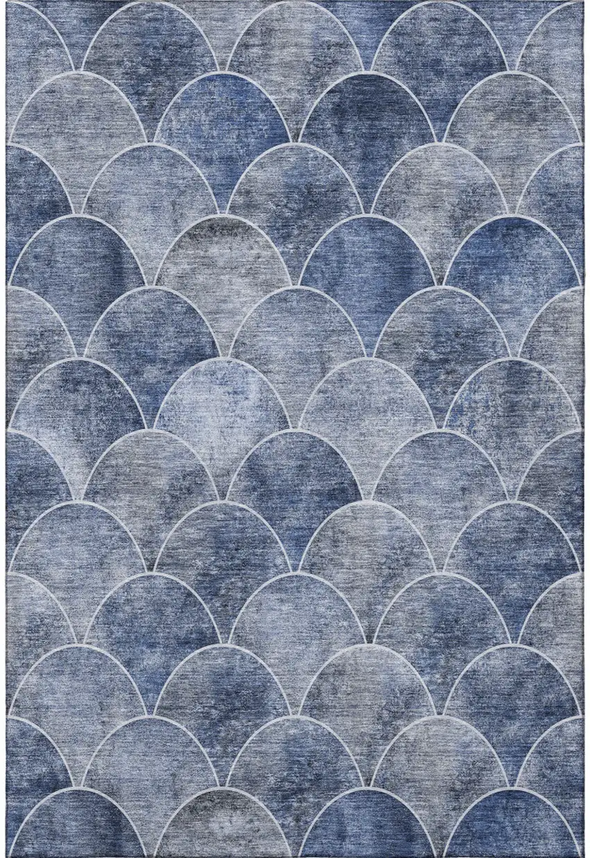 Blue Gray And Ivory Abstract Geometric Washable Area Rug With UV Protection Photo 4