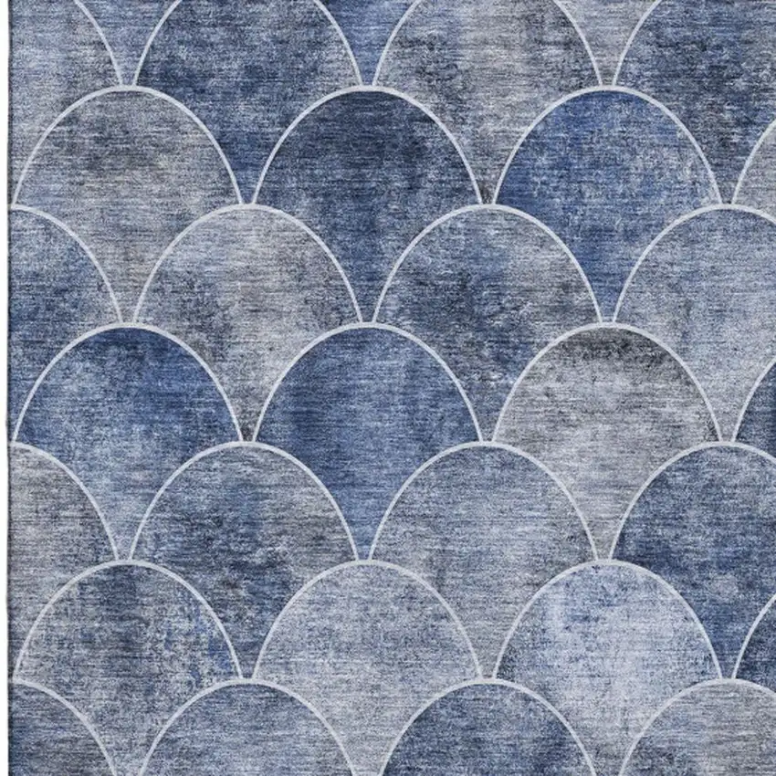 Blue Gray And Ivory Abstract Geometric Washable Area Rug With UV Protection Photo 3