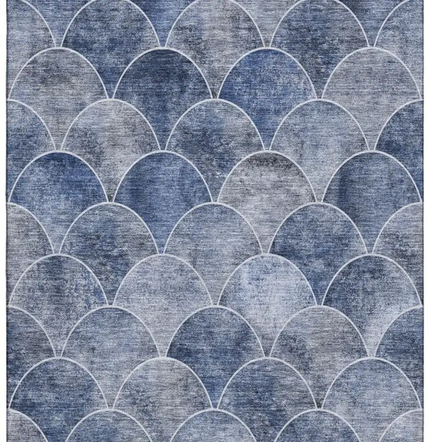 Blue Gray And Ivory Abstract Geometric Washable Area Rug With UV Protection Photo 4