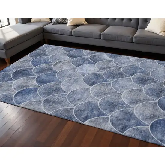 Blue Gray And Ivory Abstract Geometric Washable Area Rug With UV Protection Photo 2