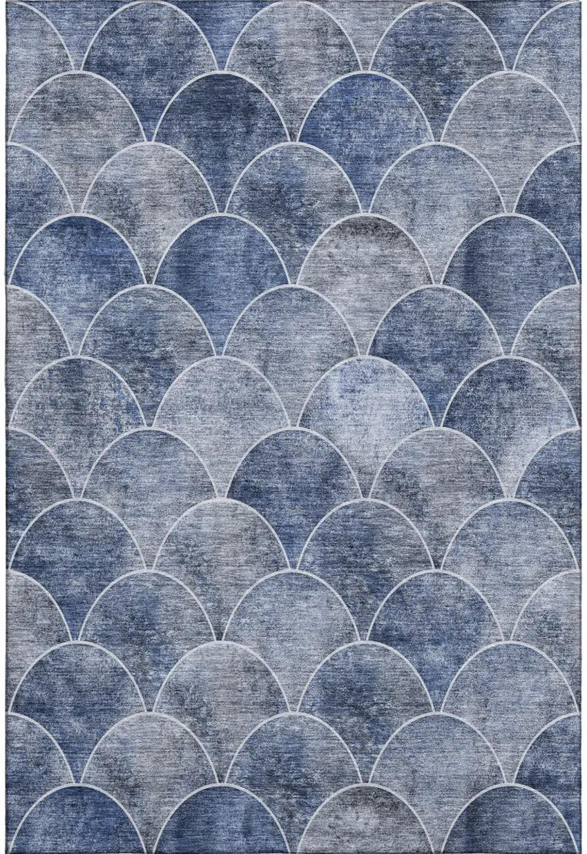 Blue Gray And Ivory Abstract Geometric Washable Area Rug With UV Protection Photo 1