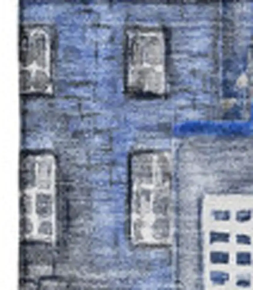 Blue Gray And Ivory Abstract Geometric Washable Area Rug With UV Protection Photo 4