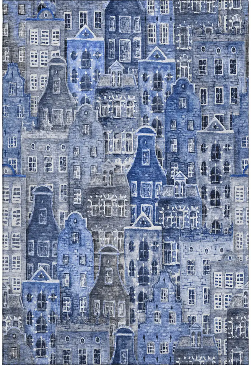 Blue Gray And Ivory Abstract Geometric Washable Area Rug With UV Protection Photo 1