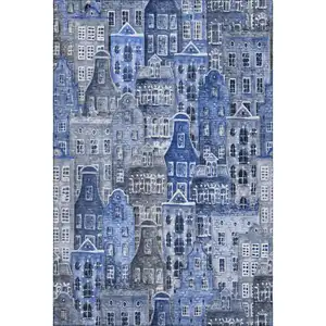 Photo of Blue Gray And Ivory Abstract Geometric Washable Area Rug With UV Protection