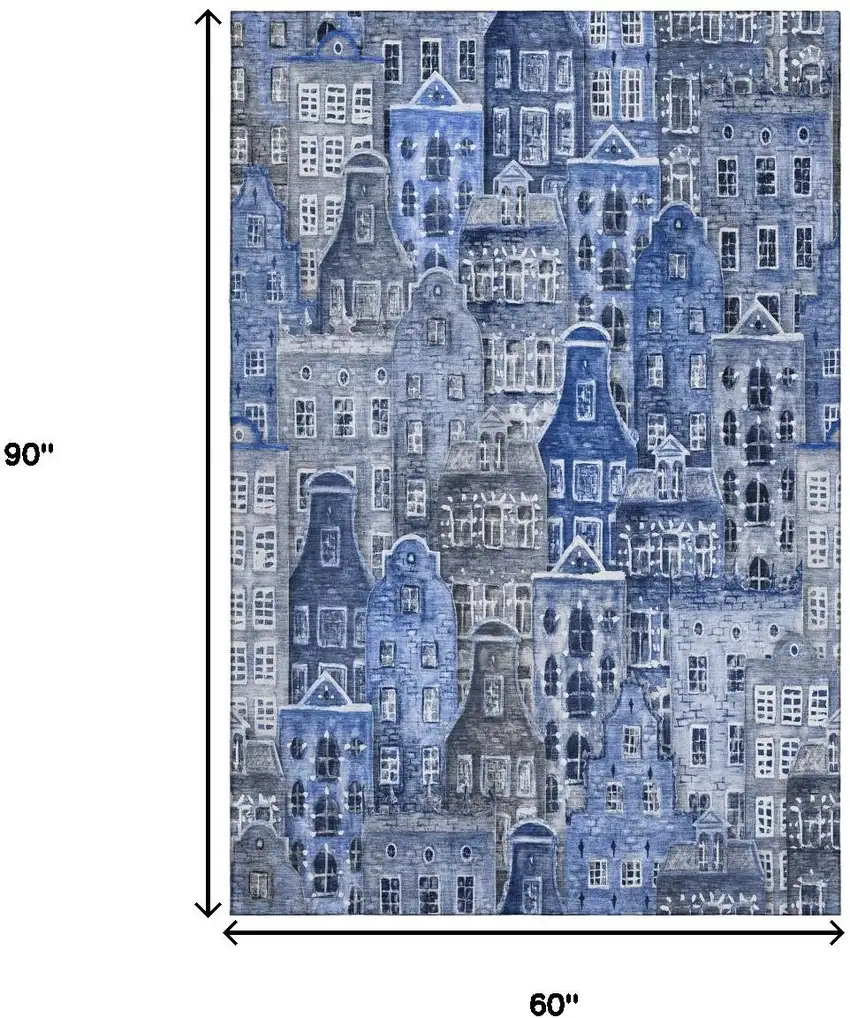 Blue Gray And Ivory Abstract Geometric Washable Area Rug With UV Protection Photo 3