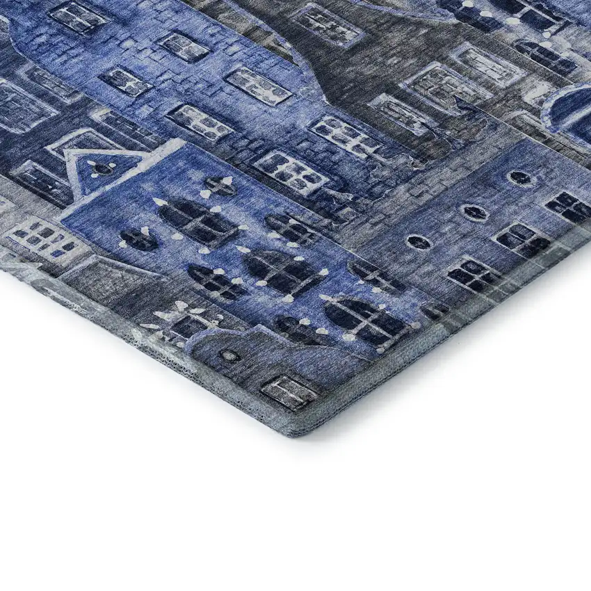 Blue Gray And Ivory Abstract Geometric Washable Area Rug With UV Protection Photo 8