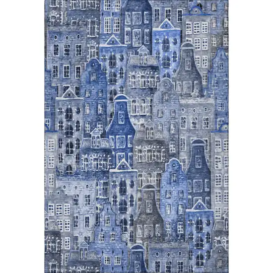 Blue Gray And Ivory Abstract Geometric Washable Area Rug With UV Protection Photo 4