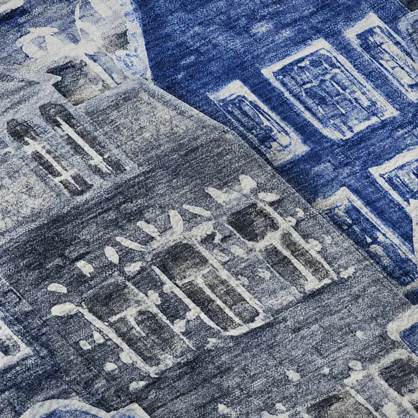 Blue Gray And Ivory Abstract Geometric Washable Area Rug With UV Protection Photo 9