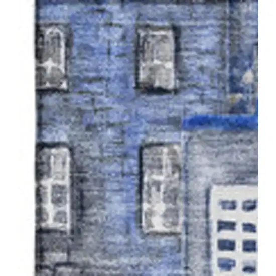 Blue Gray And Ivory Abstract Geometric Washable Area Rug With UV Protection Photo 3