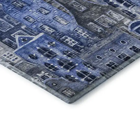 Blue Gray And Ivory Abstract Geometric Washable Area Rug With UV Protection Photo 7