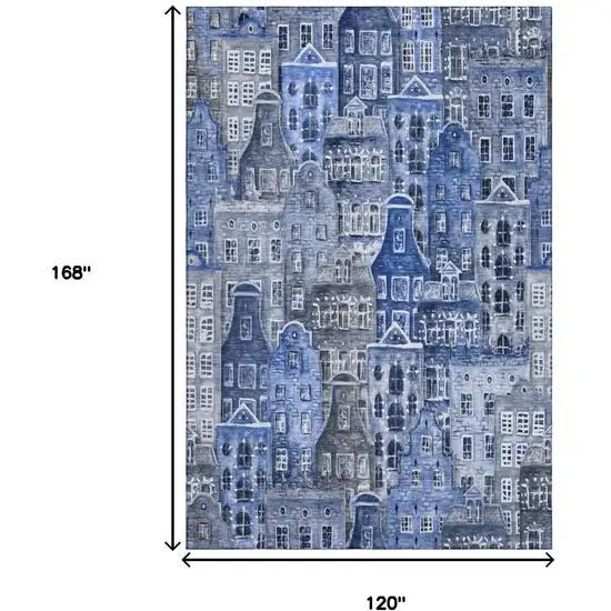 Blue Gray And Ivory Abstract Geometric Washable Area Rug With UV Protection Photo 3