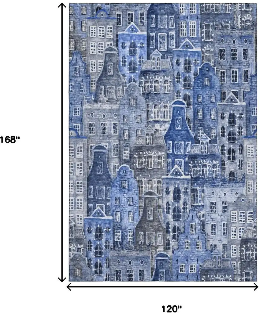 Blue Gray And Ivory Abstract Geometric Washable Area Rug With UV Protection Photo 3