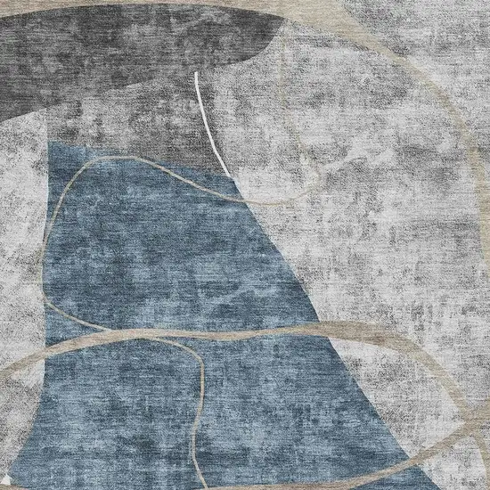 Blue Gray And Ivory Abstract Geometric Washable Area Rug With UV Protection Photo 3