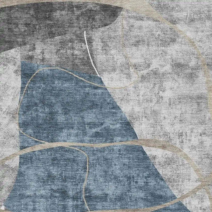 Blue Gray And Ivory Abstract Geometric Washable Area Rug With UV Protection Photo 3