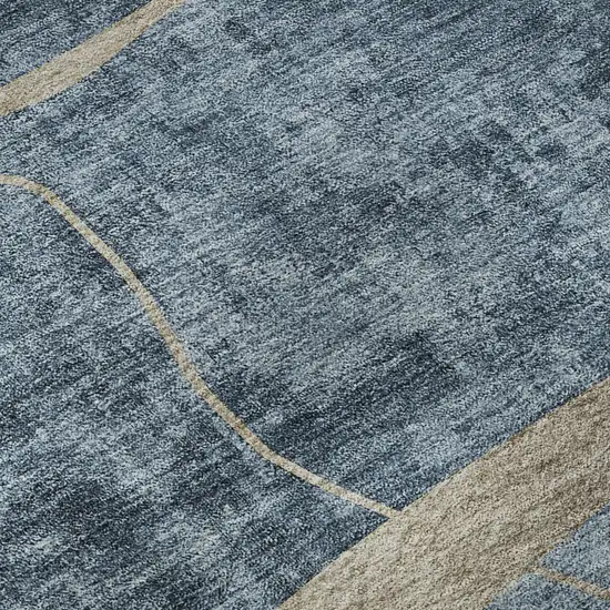 Blue Gray And Ivory Abstract Geometric Washable Area Rug With UV Protection Photo 9