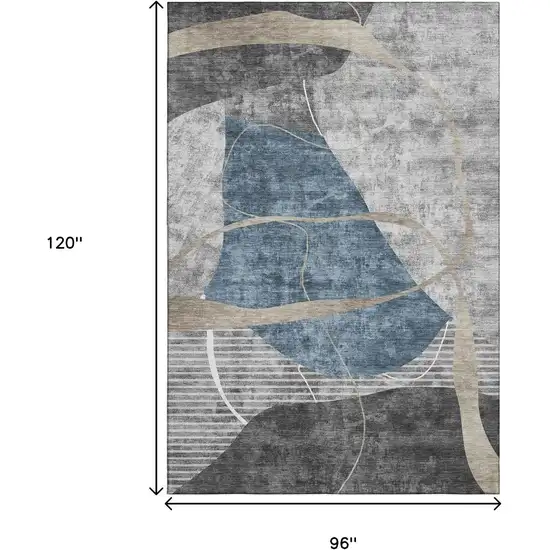 Blue Gray And Ivory Abstract Geometric Washable Area Rug With UV Protection Photo 3