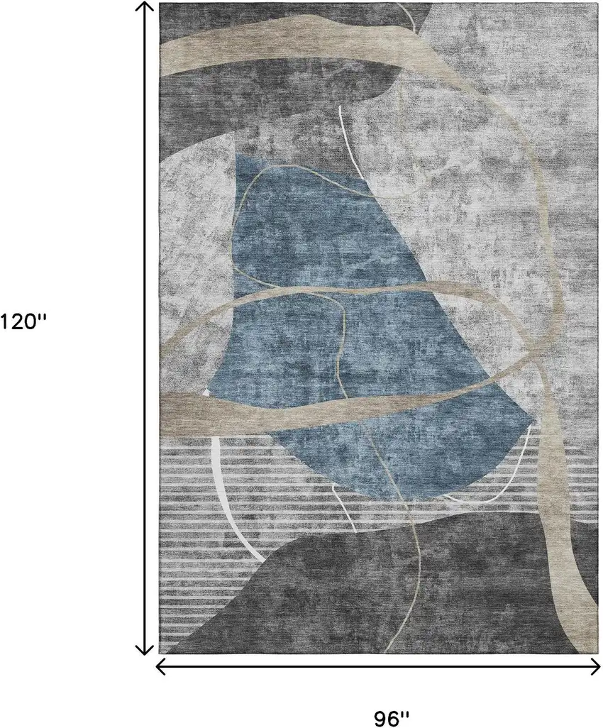 Blue Gray And Ivory Abstract Geometric Washable Area Rug With UV Protection Photo 3