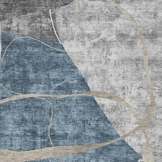 Blue Gray And Ivory Abstract Geometric Washable Area Rug With UV Protection Photo 3