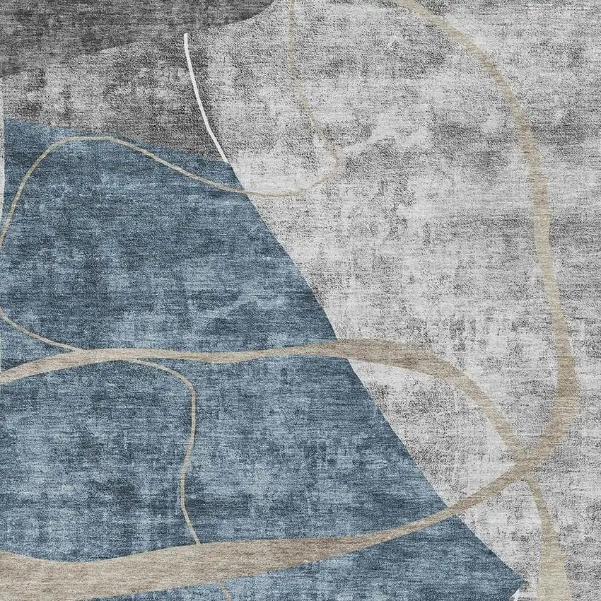 Blue Gray And Ivory Abstract Geometric Washable Area Rug With UV Protection Photo 3