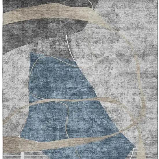 Blue Gray And Ivory Abstract Geometric Washable Area Rug With UV Protection Photo 3